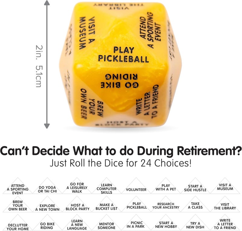 Itera Retirement Dice - Fun Gift for Men and Women Retirement Ideas 2"x2"x2" Decision Dice in Yellow - Image 3